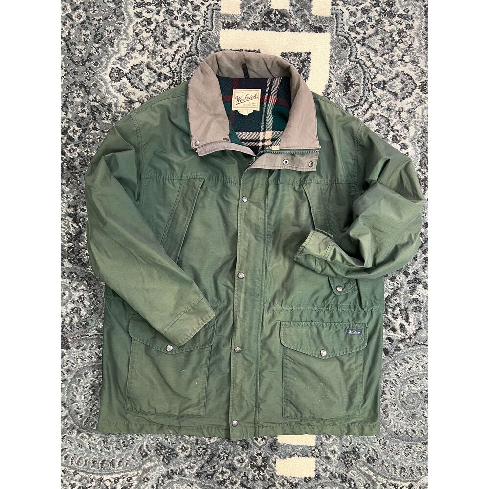 Mens Vintage Woolrich Barn Chore Jacket Size XL Green Flannel lining